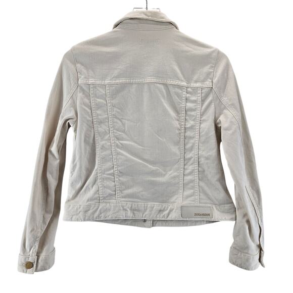 Zadig & Voltaire Kioky Denim Jacket Cropped Blanc Off White Gold Womens Small - Picture 4 of 14